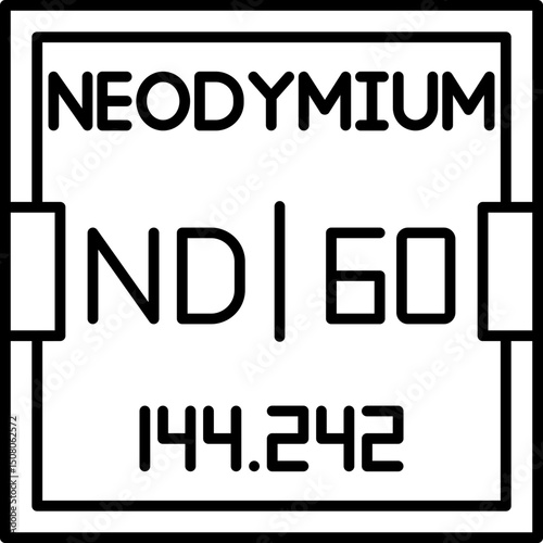 Vector icon of Neodymium (Nd), atomic number 60, from the periodic table. Ideal for chemistry visuals, educational resources, and digital science presentations