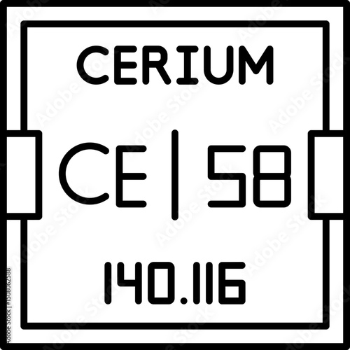 Vector representation of Cerium (Ce), atomic number 58, from the periodic table. Perfect for educational content, scientific diagrams, and chemistry tools