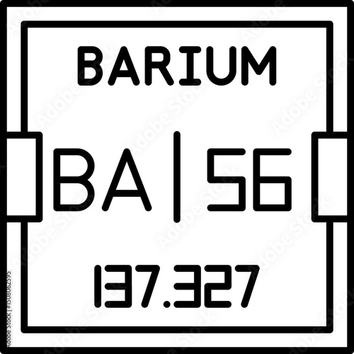 Vector icon of Barium (Ba), atomic number 56, from the periodic table. Suitable for educational materials, scientific visuals, and chemistry resources.
