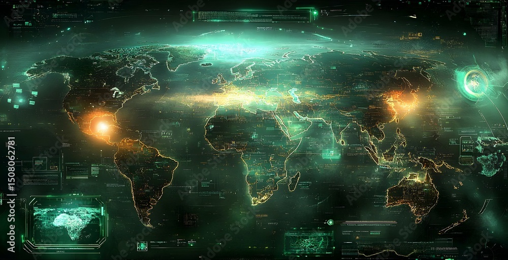 custom made wallpaper toronto digitalFuturistic World Map Digital Interface