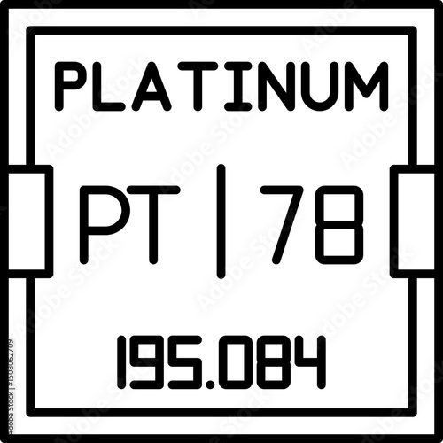 Platinum (Pt) vector icon, atomic number 78. Highly detailed element symbol for use in digital periodic tables, science diagrams, and chemistry learning visuals