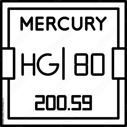 Mercury (Hg) vector icon, atomic number 80, a liquid metal element. Great for use in scientific charts, chemistry infographics, and classroom teaching visuals