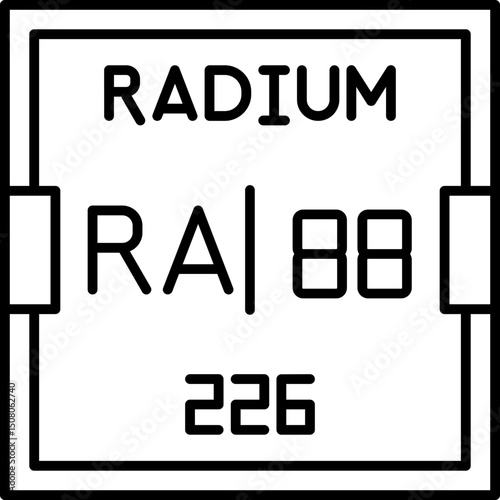 Radium (Ra) vector icon, atomic number 88. A radioactive alkaline earth metal, useful in chemistry education materials, atomic diagrams, and periodic table visuals