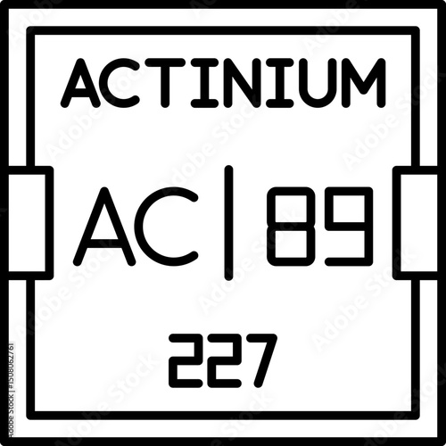 Actinium (Ac) vector icon with atomic number 89. A radioactive actinide used in nuclear chemistry education, atomic structure charts, and science infographics