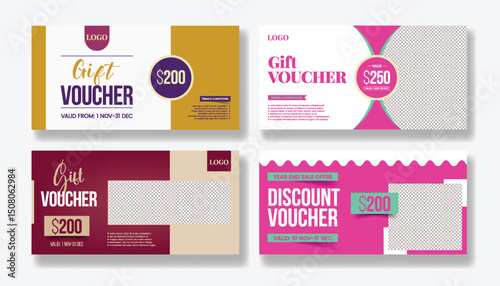 set of editable Gift Voucher and discount coupon card design bundle for Beauty Salon Promotion, giveaway gift card template for sale offer banner advertising design pack 