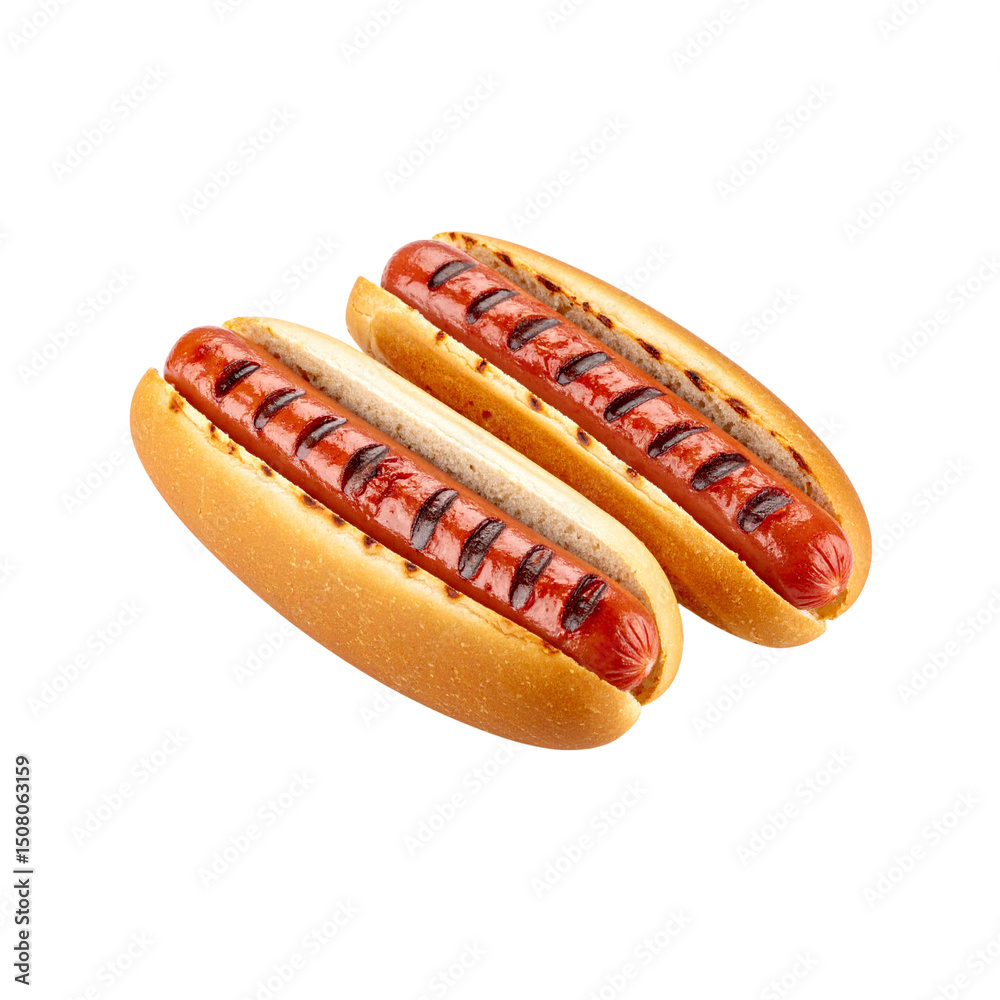 Heiss gegrillte Wurst im Brötchen mit Senf und Ketchup, ein klassisches Fast Food Sandwich zum Lunch