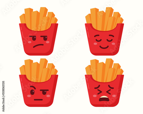 Cute French fries character with different expressions collection