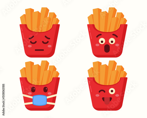 Cute French fries character with different expressions