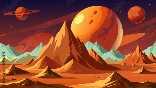 Alien Landscape. Red Planet's Majestic Mountains and Cosmic Wonders