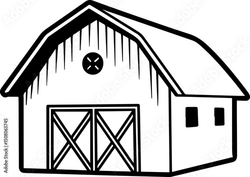 Minimalist house SVG in stylish design.Simple black and white barn illustration for creative projects