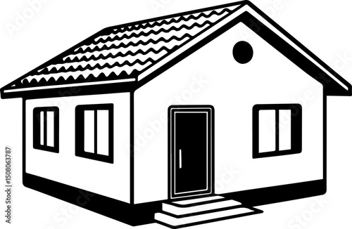 Minimalist house SVG in stylish design.Simple Black and White Illustration of a House Design