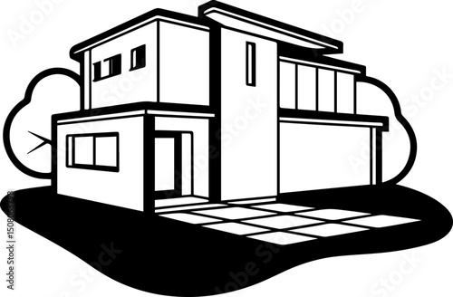 Minimalist house SVG in stylish design.Modern Minimalist House Design Outline on White Background