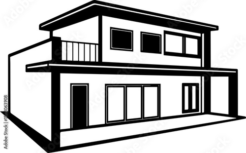 Minimalist house SVG in stylish design.Modern Two-Story House Outline in Black and White Design