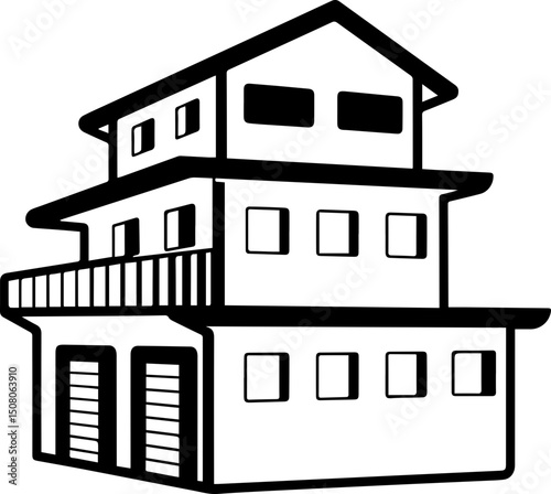 Minimalist house SVG in stylish design.Simple Outline of Modern Two-Story House in Black and White
