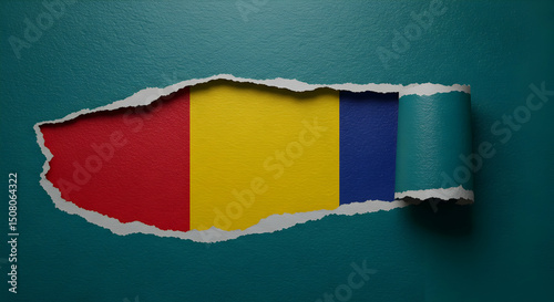 Revealing Romanian Flag Torn Paper Background Image