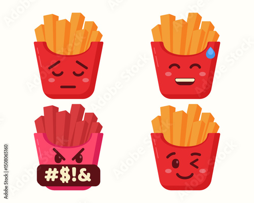 French fries emoji character with different expressions