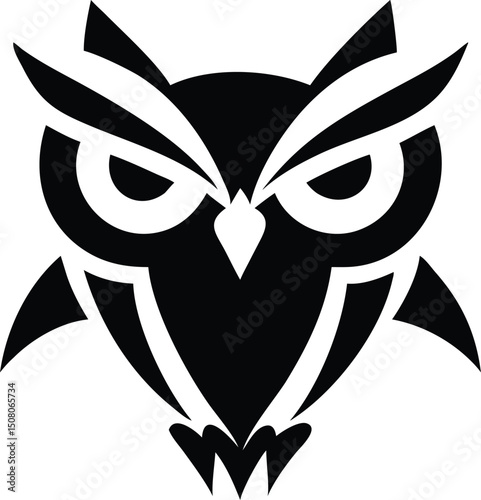 A stylized owl gazes intensely forward, showcasing strong geometric lines and minimalist design