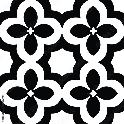 Geometric pattern featuring floral motifs arranged in a square layout creates symmetry and interest