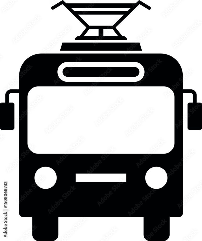 Fototapeta premium Simple black and white icon of a tram on tracks.