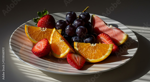 Fresh Fruit Platter Oranges Strawberries Grapes Watermelon Slices Healthy Snack