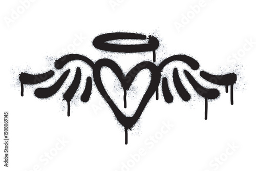 Spray graffiti heart sign painted in black on white. Love heart drop symbol. isolated on a white background. vector illustration