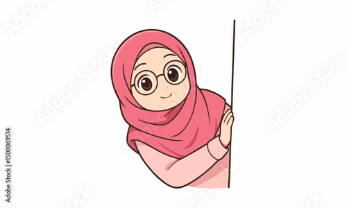 cute woman hijab cartoon illustration