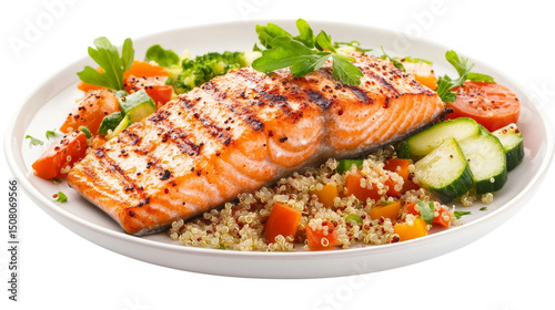 Wallpaper Mural A plate of grilled salmon with quinoa and vegetables, representing healthy eating, Transparent background, PNG file Torontodigital.ca