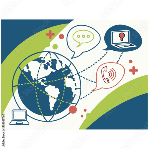Global communication and business concepts come to life with a world map and globe, illustrating interconnectedness