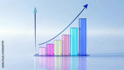 3D Graph with Colorful Bar Chart Showing Growth, Rising Trend, and Business Analytics on Blue Background – Infographic Animation – Video Download