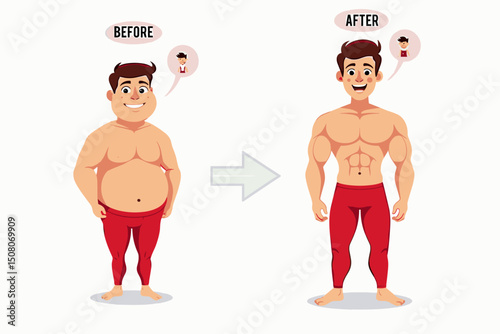 Weight Loss Transformation: Before and After Male Body Illustration