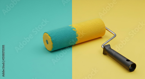 Painting project home decor diy renovation tools paint roller teal yellow