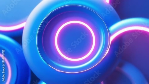 3D Render of Abstract Shapes with Neon Colors, Glowing Rings, Holographic Fractal Patterns & Volumetric Studio Lighting – Video Download