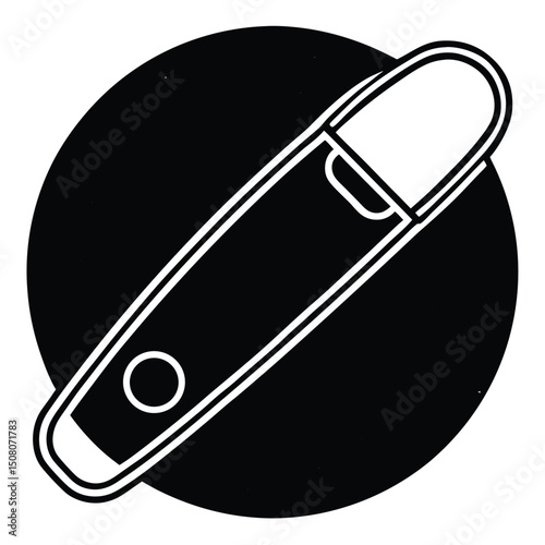 Vape Pen Icon with Black Circle Background in Minimalist Style