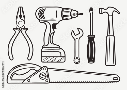 Hand Tools Illustration Set for Home Improvement and Construction Projects