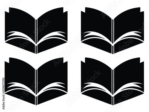 Four Open Books in Black and White Graphic Pattern Design