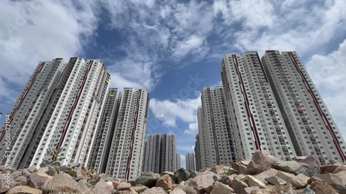 High rise luxury apartment and skyscapers under construction	