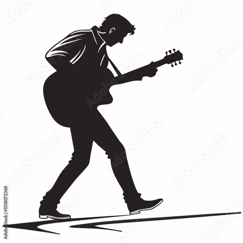 Silhouette of a street musician playing guitar vector illustration