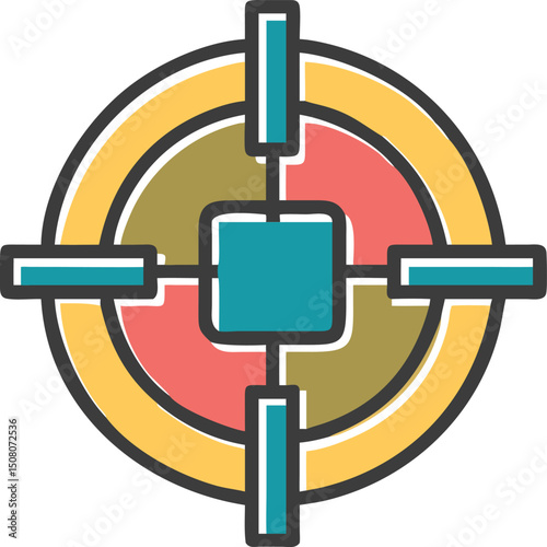 Colorful Target Icon with Teal Center and Circular Rings Design