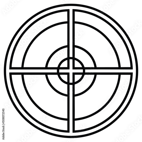 Abstract Geometric Shape with Circular and Linear Elements in Black and White