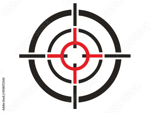 Target Symbol with Black Rings and Red Center on White Background