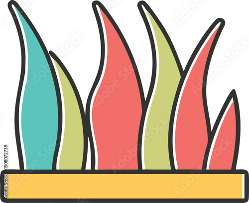 Colorful Grass in a Planter Box Vector Illustration Isolated on White