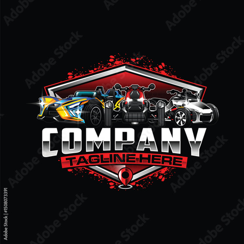 three wheel vehicle logo motorbike vector