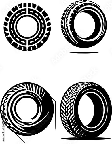 vector icons of car tires with stylized treads and motion effects