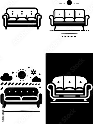 vector illustrations of classic two-seater sofa in various stylized forms