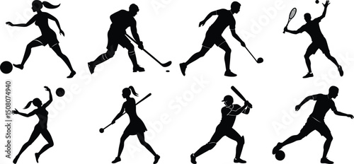 Set of vector silhouettes of people in sports. Human sports activities
