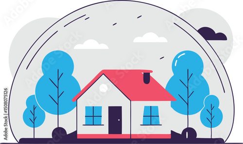 A secure home protected in a bubble illustration symbolizing safety and protection