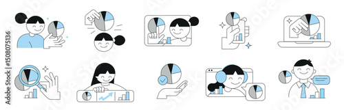 Statistics & Analytics - Concept Illustration Set. Business analysis, market research, data analytics, statistics, planning, business and financial report, marketing and presentation.