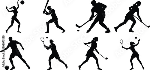 Set of vector silhouettes of people in sports. Human sports activities
