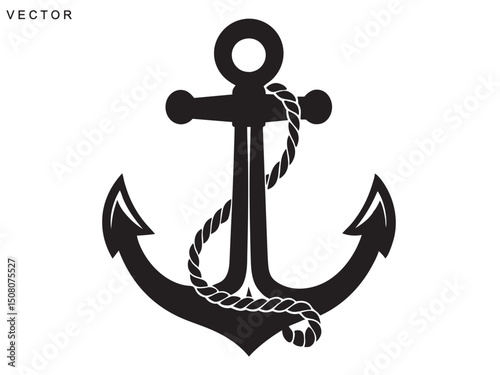 anchor with rope silhouette, anchor icon vector illustration design on white background
