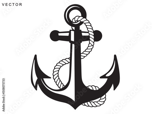 anchor with rope silhouette, anchor icon vector illustration design on white background